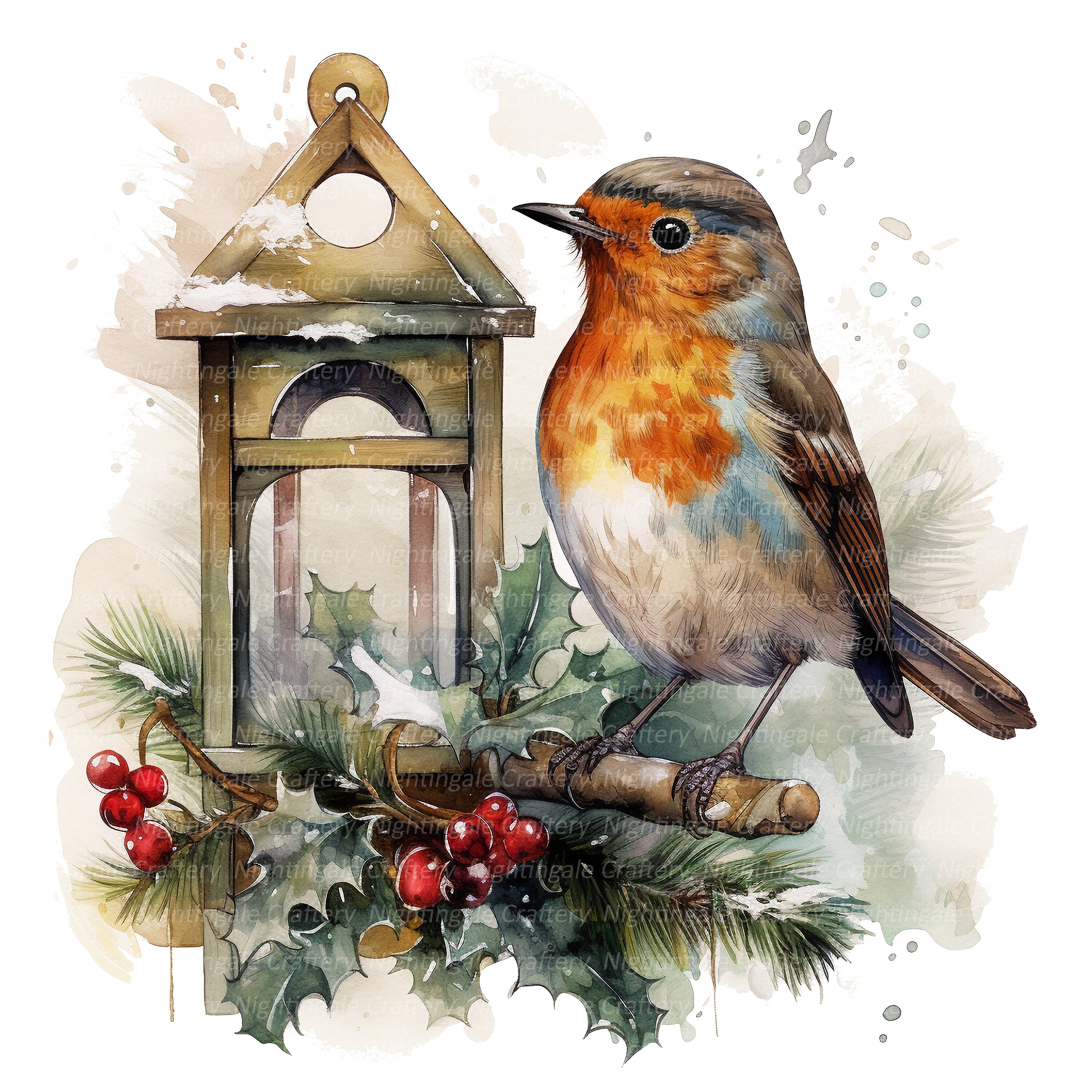 12 Christmas Robin Clipart Set 2, Printable Watercolor Clipart, High ...