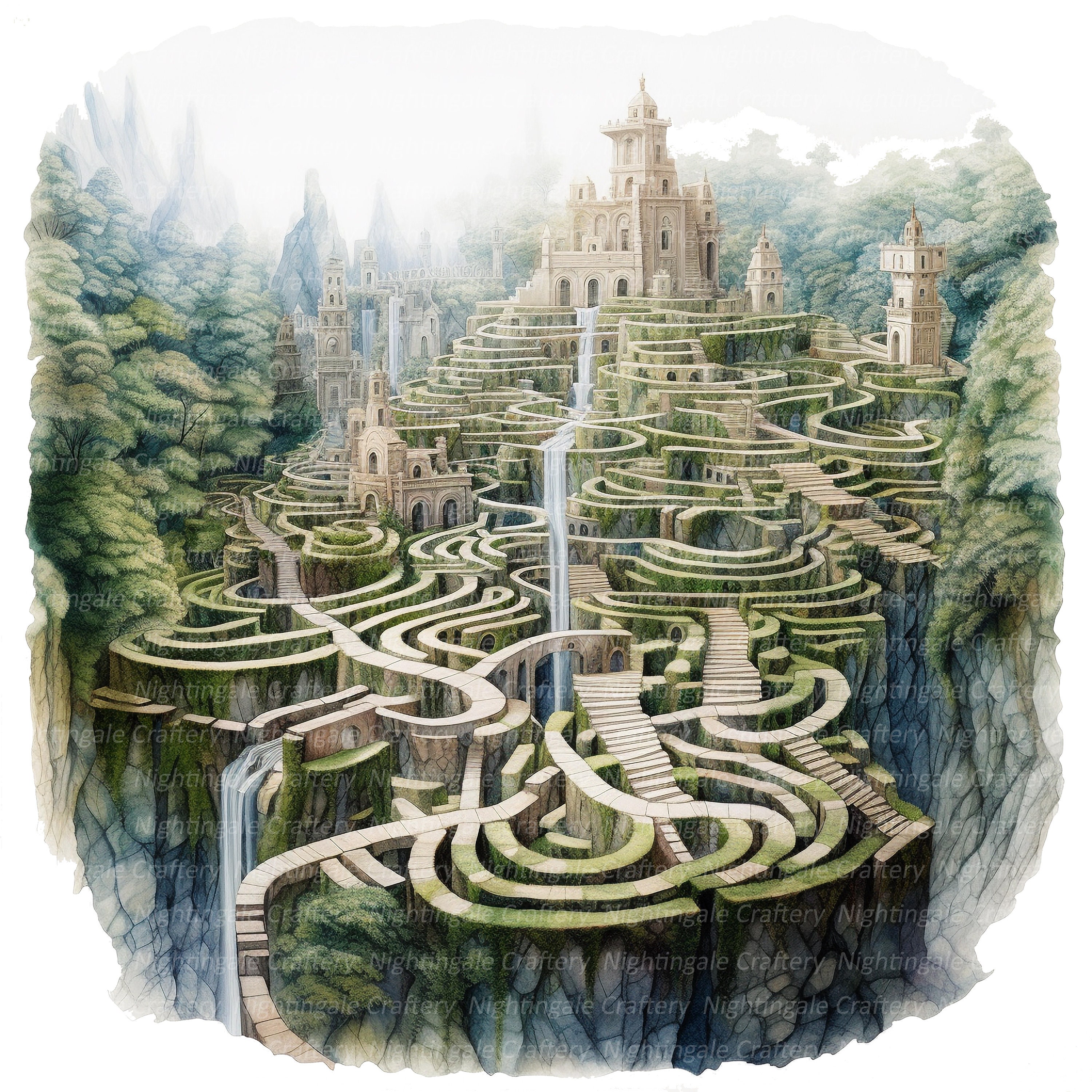 Fiary Labryinth 10 Labyrinth Clipart, Antique Labyrinth, Fairy Labyrinth, Printable ...