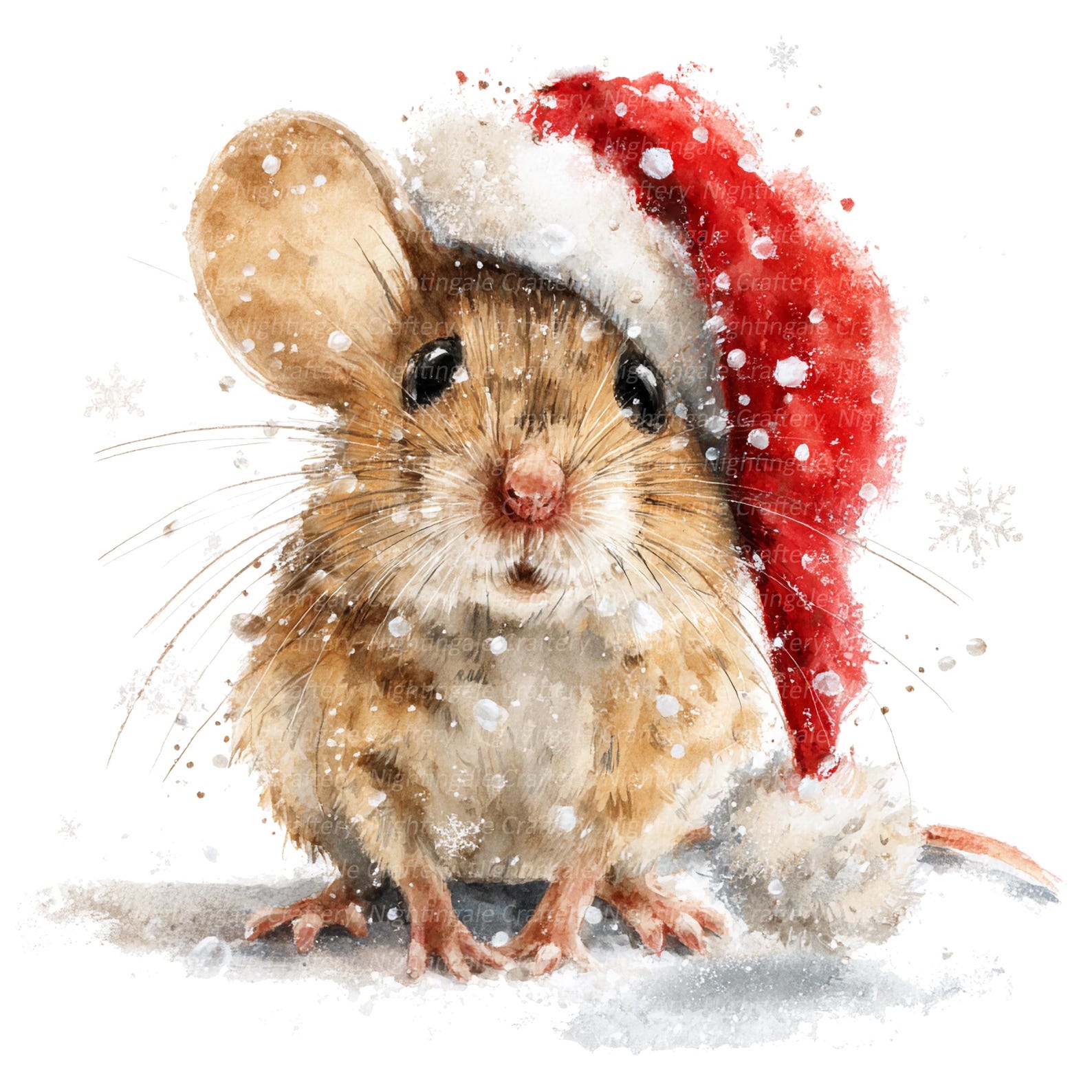 10 Christmas Mouse Santa Hat Clipart, Printable Watercolor Clipart ...