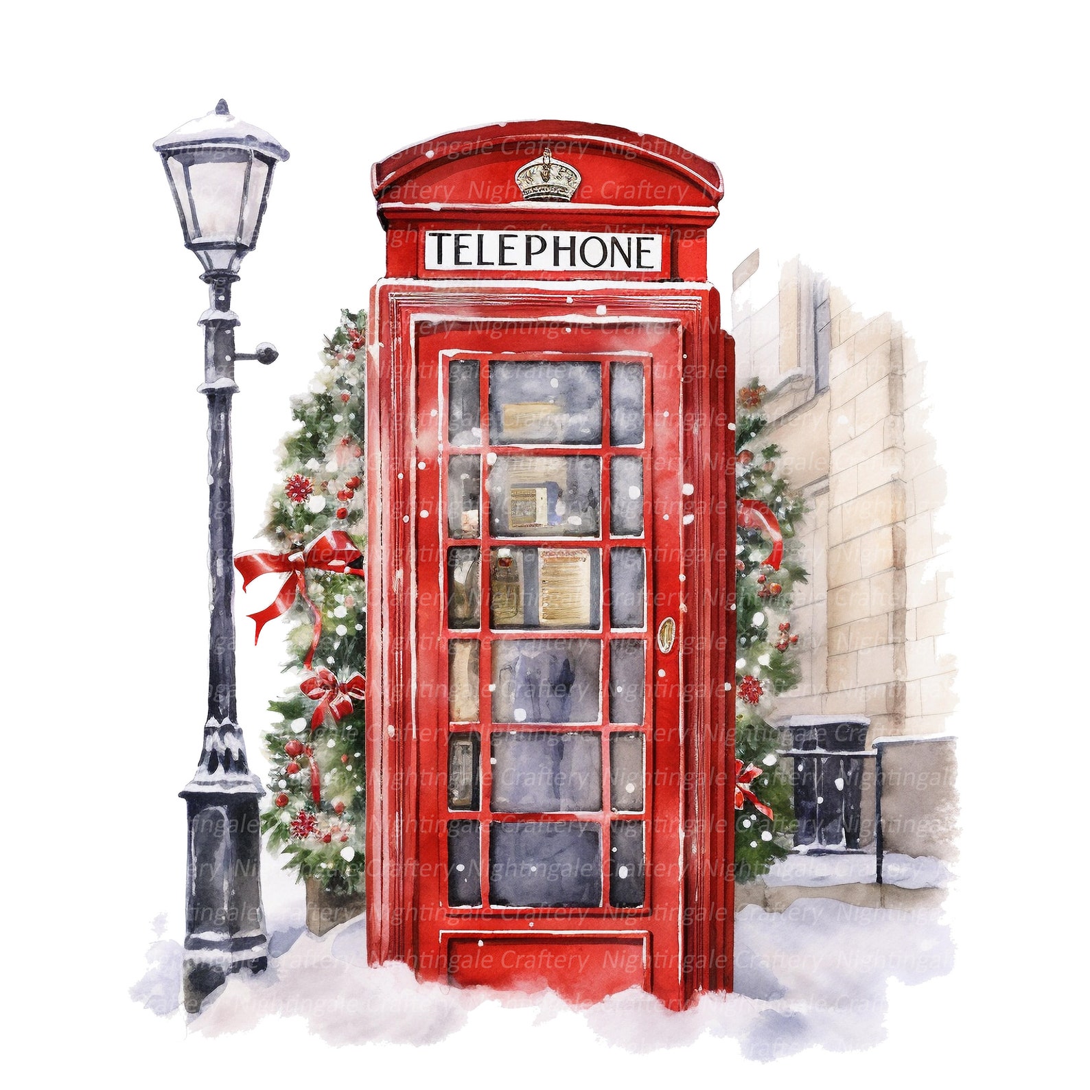 Winter Telephone 8 Phone Booth Winter Clipart, Telephone Booth, Printable Watercolor ...