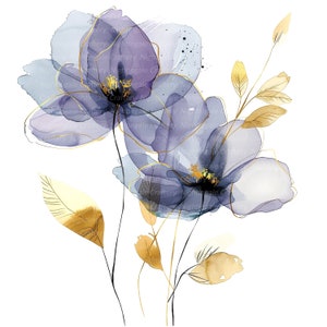 10 Abstract Flowers Clipart, Purple Flowers, Printable Watercolor ...