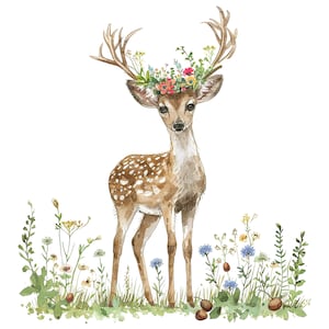 10 Floral Deer Clipart, Floral Fawn, Printable Watercolor clipart, High Quality PNG, Digital download, Paper crafts, junk journals