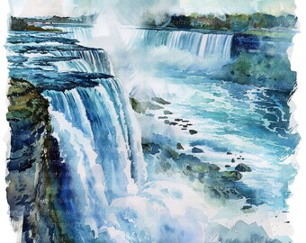 ナイアガラの風景クリップアート9点、ナイアガラの滝、印刷可能な水彩