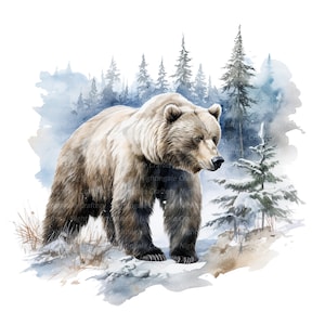 Ours en hiver Clipart, clipart aquarelle imprimable, JPG/PNG de haute qualité, téléchargement numérique, haute résolution, créations en papier, journaux indésirables