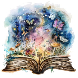 12 Magic Book Clipart Fantasy Book Clipart Printable Watercolor 