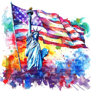 12 Estátua da Liberdade Clipart 2, Bandeira dos EUA Clipart, Clipart de aquarela para impressão, PNGs de alta qualidade, Download digital, Artesanato em papel, diários