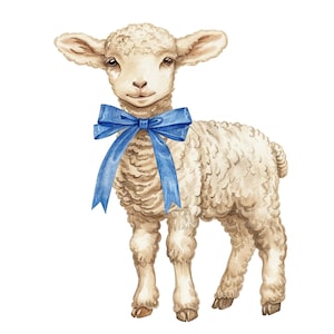 8 Clipart agnello pasquale, agnello con fiocco, pecora, clipart acquerello stampabile, PNG di alta qualità, download digitale, artigianato di carta, diari spazzatura