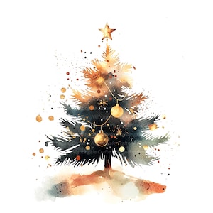8 Vários clipart de árvores de Natal, cartão de Natal, clipart de aquarela para impressão, JPGs de alta qualidade, download digital, artesanato em papel, diários