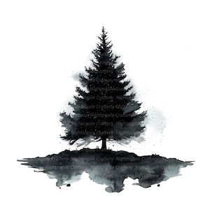 8 Czarno-białe choinki Clipart, Minimalistyczne, Wydrukowalne akwarelowe clipart, Wysokiej jakości JPG, Pobieranie cyfrowe, Rękodzieło papierowe, dzienniki