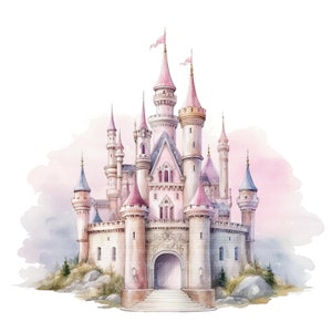 10 Princess Castle Clipart, Fairy Castle, Printable Watercolor Clipart ...
