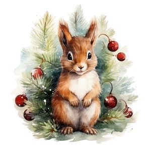12 Christmas Squirrel Clipart, Squirrel Decor, Printable Watercolor ...