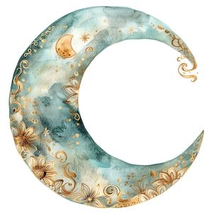11 Boho Moon Clipart Set 2, Arte de pared lunar, Clipart de acuarela imprimible, PNG/JPG de alta calidad, Descarga digital, Manualidades de papel, Diario basura