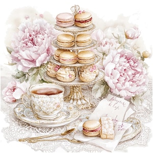 10 Tè parigino stampabile, Clipart del Tea Party, Clipart acquerello stampabile, JPG di alta qualità, Download digitale, Carta artigianale, diario spazzatura