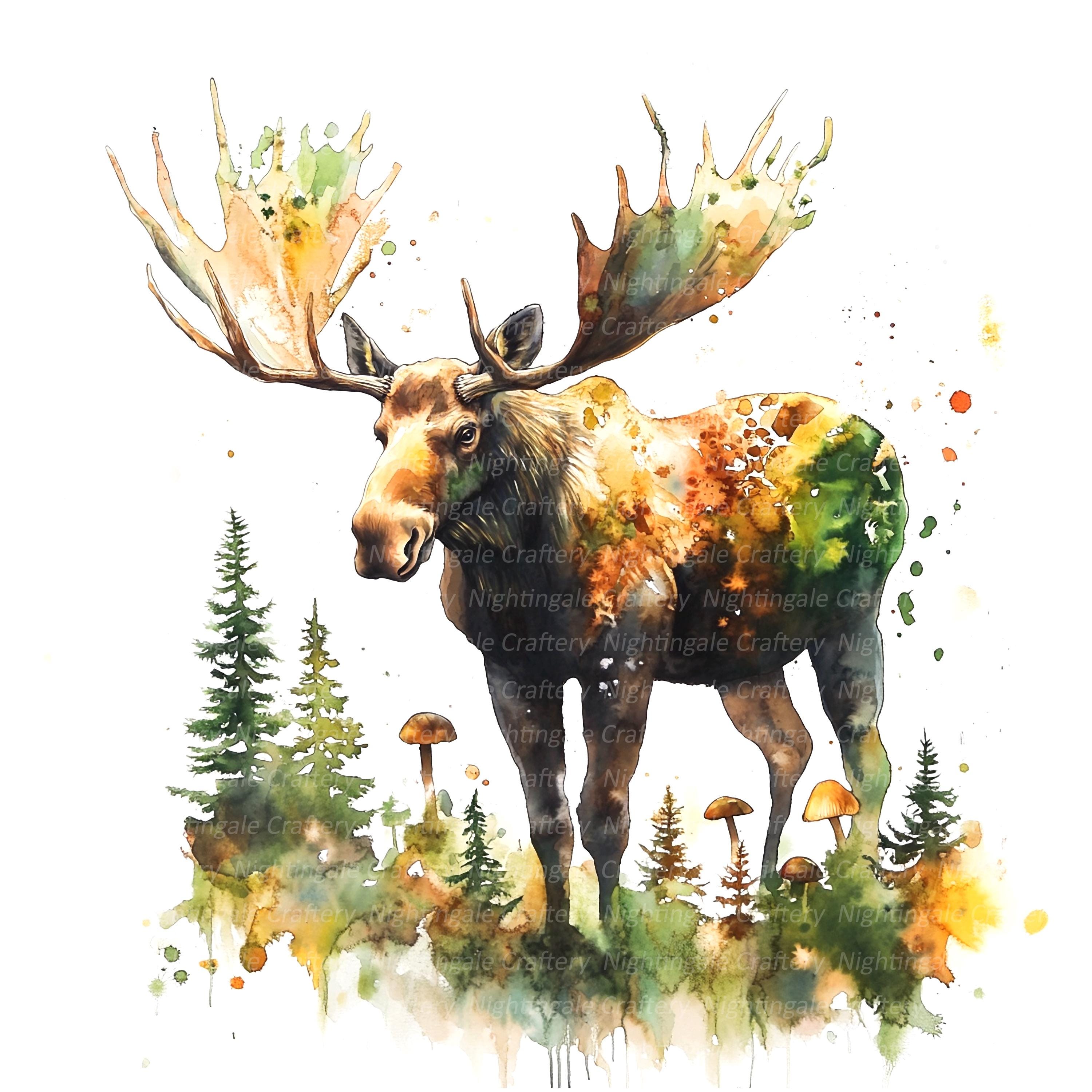 6 Moose Wall Art, Moose Printable, Watercolor Wall Art, High Quality ...