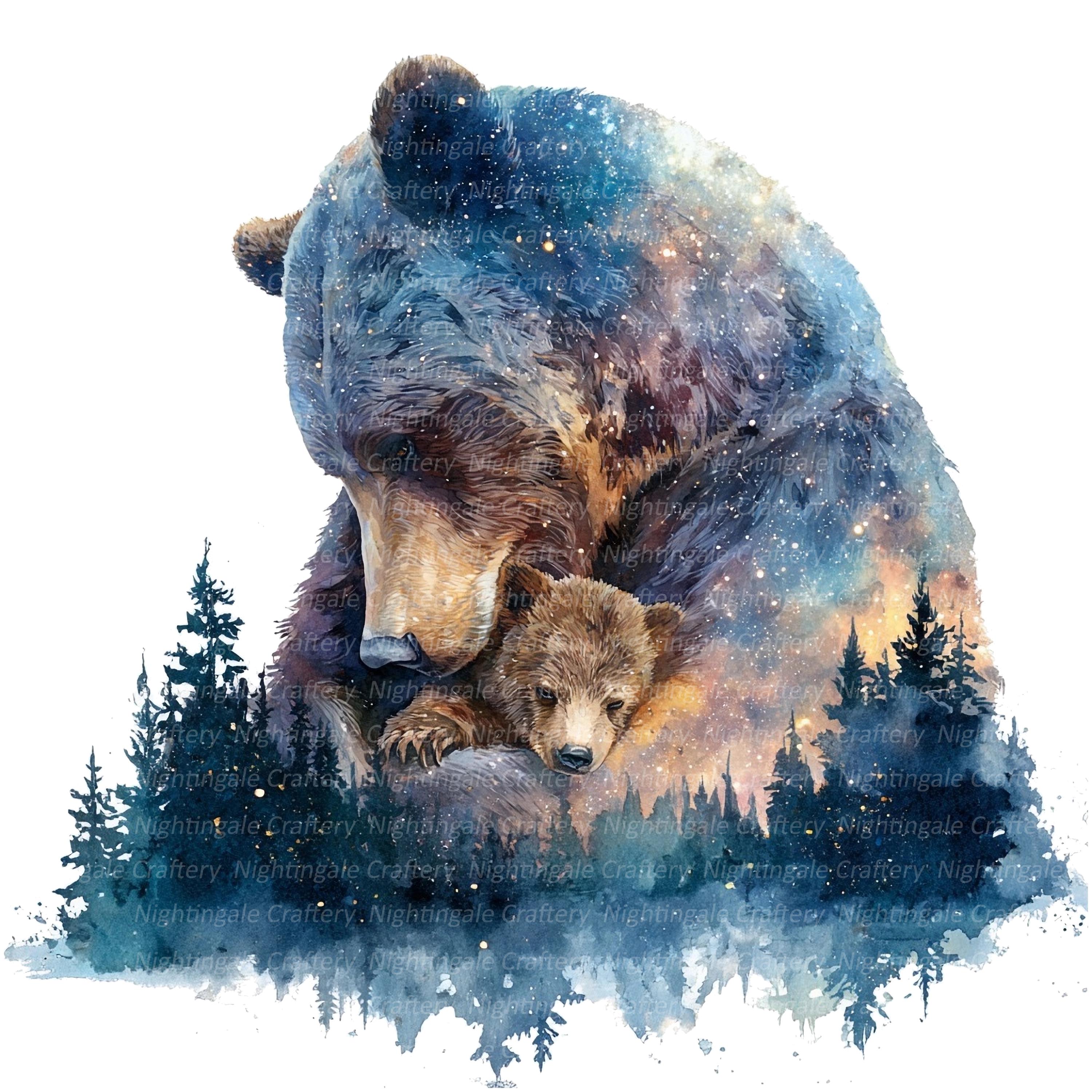 8 Bear Wall Art, Bear Cub and Mom, Printable Wall Art, High