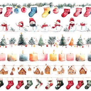 27 Weihnachten Nahtlose Girlande, Socken, Schneemänner, druckbare Aquarell Clipart, hochwertige PNGs, digitaler Download, Papierhandwerk, Kartengestaltung