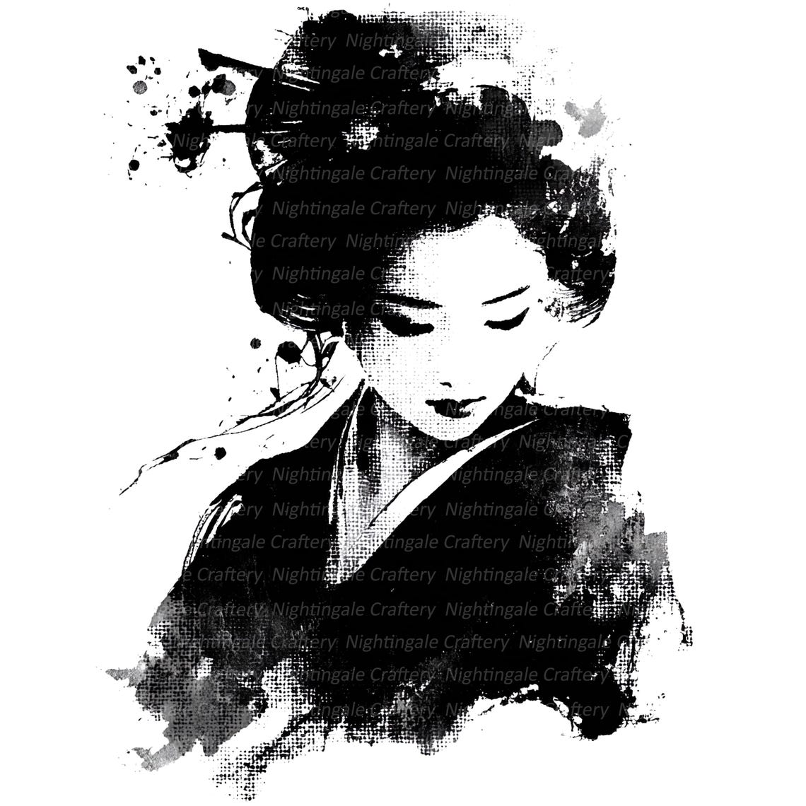 10 Geisha Clipart, Geisha Ink Art, Black White, Printable Watercolor ...