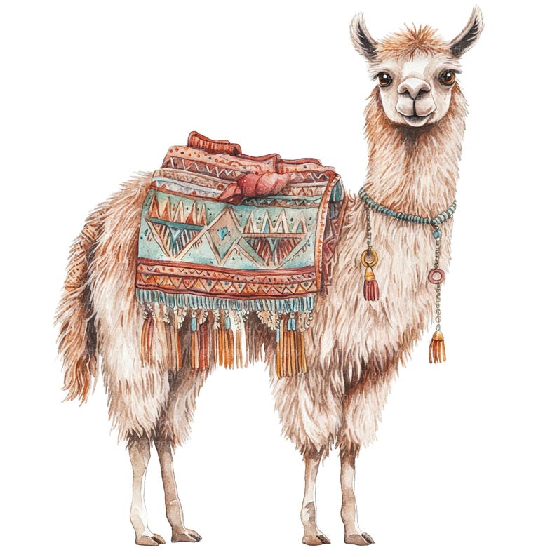 10 Lama Clipart, Lama, Rolig Lama, Utskrivbar Akvarell Clipart, Högkvalitativa JPG/PNG-bilder, Digital nedladdning, Hög upplösning, Papperspyssel bild 3