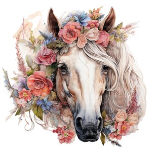 12 Floral Horses Clipart, Printable Watercolor Clipart, High Quality ...