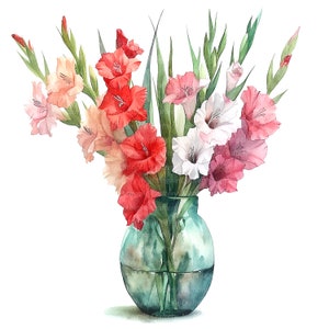 12 Gladiolus in Vase Clipart, Gladiolas Vase, Printable Watercolor clipart, High Quality JPGs, Digital download, Paper craft, junk journals