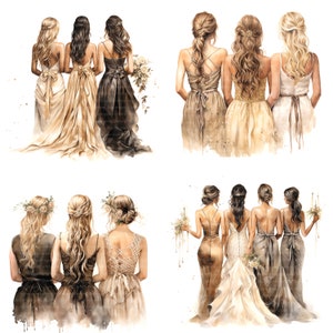 15 cliparts de demoiselle d'honneur, faire-part de mariage, clipart aquarelle imprimable, fichiers JPG de haute qualité, téléchargement numérique, créations en papier, journal de bordel