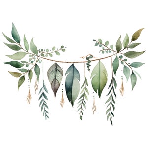 10 boho bladeren decor clipart, boho guirlande, afdrukbare aquarel clipart, hoge kwaliteit jpg's, digitale download, papier ambachtelijke, junk tijdschriften