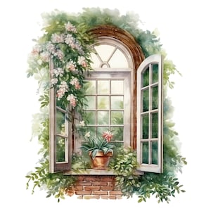 14 Clipart di finestre floreali, finestre fiorite, porte floreali, clipart acquerello stampabile, JPG/PNG di alta qualità, download digitale, artigianato di carta