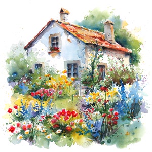 15 cliparts cottage floral, jardin clipart, clipart aquarelle imprimable, fichiers JPG de haute qualité, téléchargement numérique, créations en papier, carnets de bord