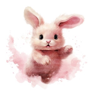 12 Pink Fluffy Bunny Clipart, Rabbit Clipart, Printable Watercolor ...