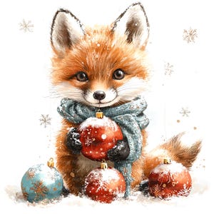 10 cliparts de renard de Noël, carte de Noël, clipart aquarelle imprimable, fichiers JPG de haute qualité, téléchargement numérique, créations en papier, journaux indésirables