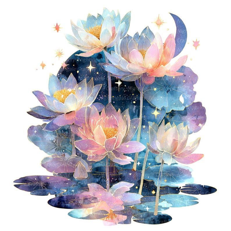 10 Lotus Pool Clipart, Waterlily Clipart, Printable Watercolor Clipart ...