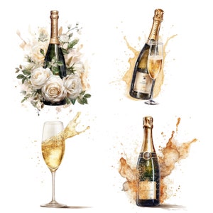 14 Hochzeit Champagner Clipart, Champagner Sammlung Clipart, druckbare Aquarell Clipart, hochwertige JPGs, digitaler Download, Papierhandwerk