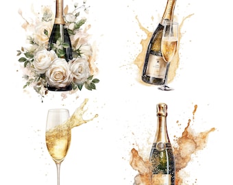 14 bruiloft champagne clipart, champagne collectie clipart, afdrukbare aquarel clipart, hoge kwaliteit jpg&#39;s, digitale download, papierkunst