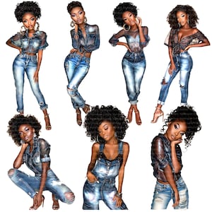 12 PNG Black Girl Fashion Clipart, Modern Afro American Girl, Printable Watercolor clipart, Digital download, Paper craft, journals