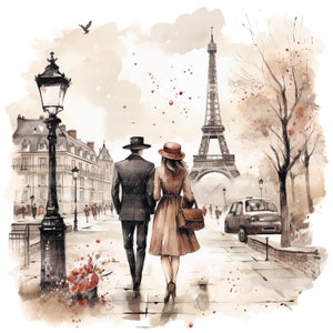 14 Clipart vintage di Parigi, cartoline di Parigi, clipart acquerello stampabili, JPG/PNG di alta qualità, download digitale, artigianato di carta, diari spazzatura