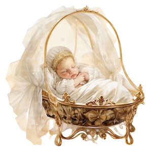 11 Clipart di neonati nella culla, Clipart di neonati, Clipart di acquerelli stampabili, JPG/PNG di alta qualità, Download digitale, Lavoretti di carta, diario spazzatura