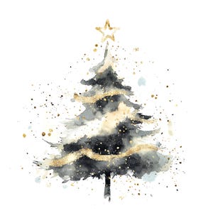 14 Clipart artistiche di alberi di Natale, abete, clipart stampabili ad acquerello, JPG di alta qualità, download digitale, artigianato di carta, diario spazzatura