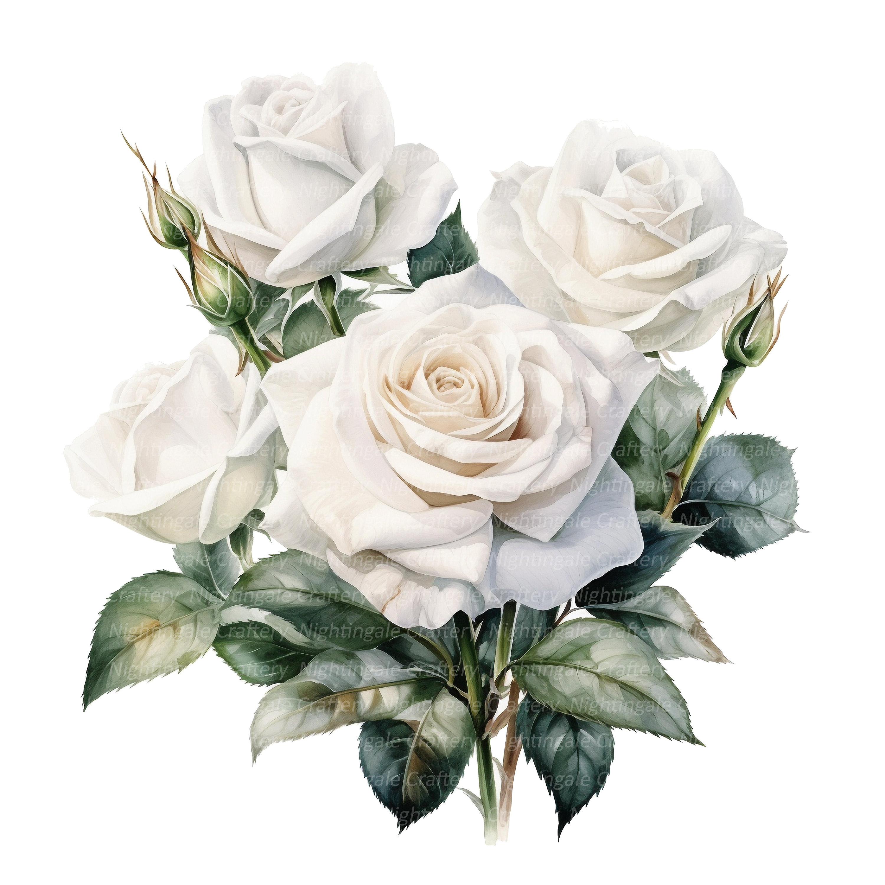 12 本の白いバラの花束のクリップアート、ウェディング ブーケ、印刷