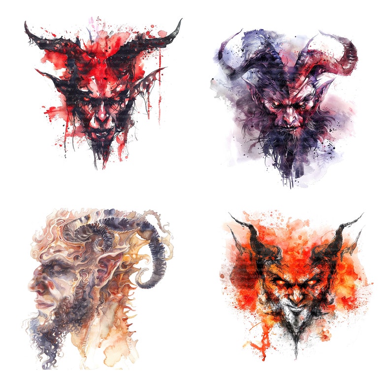 16 Devil Clipart, Demon Clipart, Watercolor Satan, Printable Watercolor ...