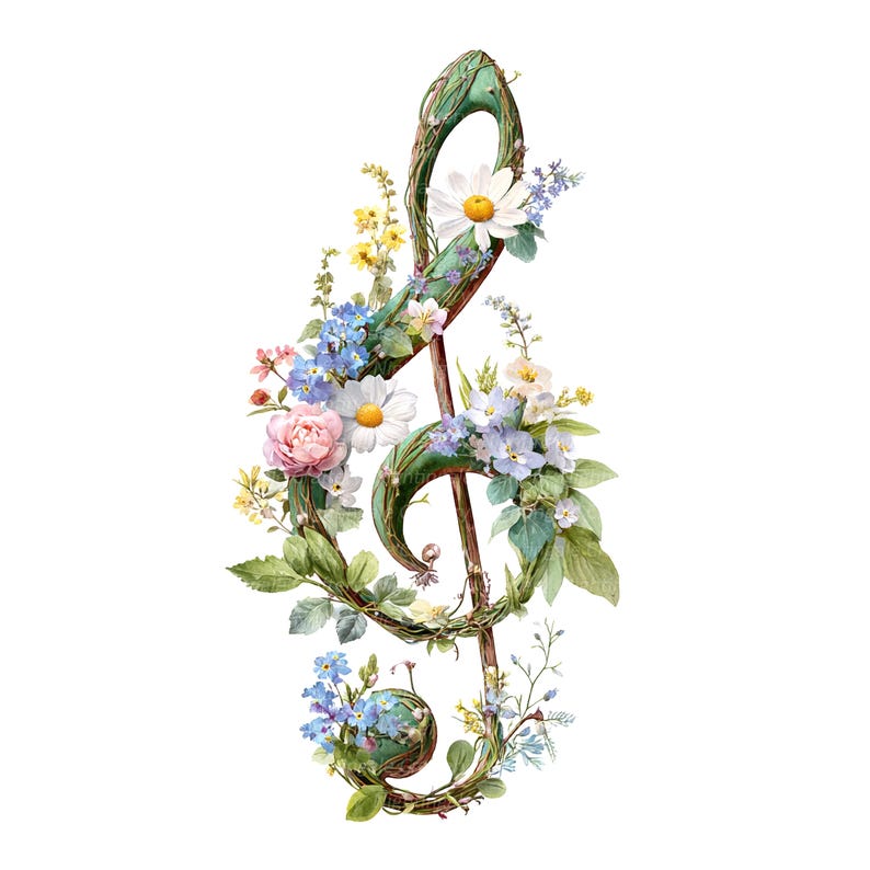 Clef Notes With Roses 11 Floral Music Clef Clipart, Forget Me Not Flowers, Printable ...