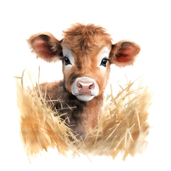12 süße Kuh Baby Clipart, Kalb, Bauernhof Clipart, druckbare Aquarell Clipart, hochwertige JPGs, digitaler Download, Papiermodell, Junk Journals