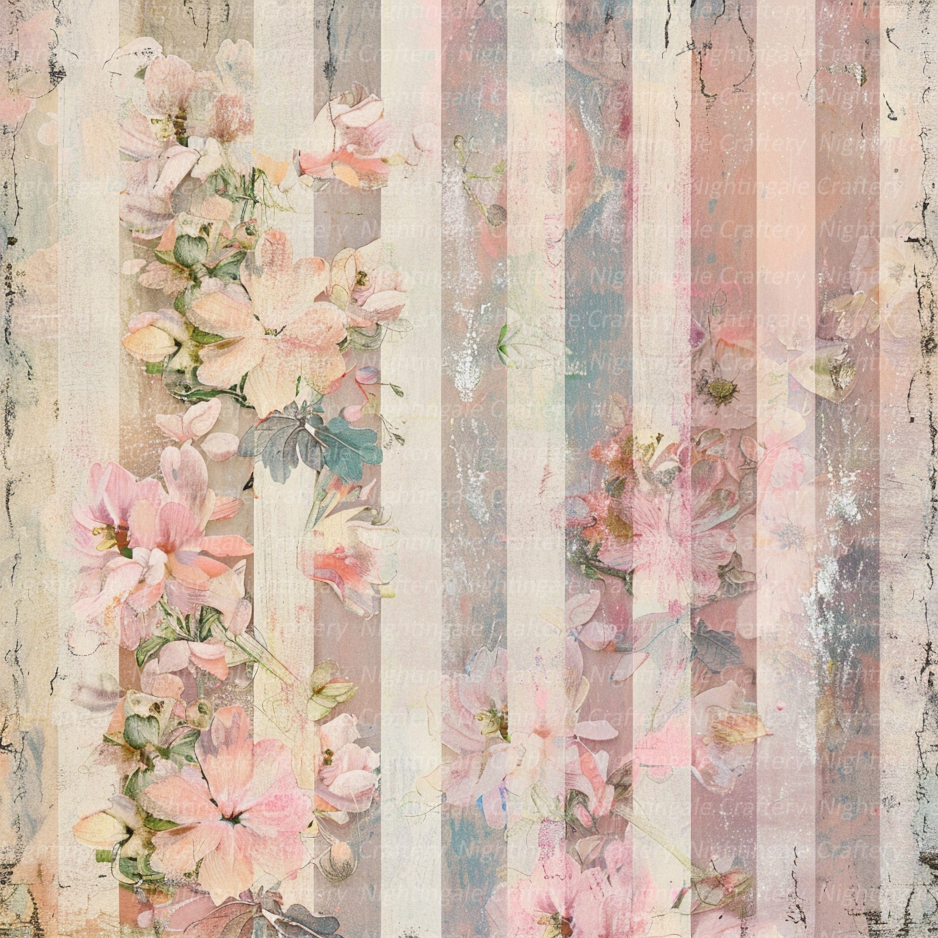 18 Vintage Roses and Stripes Background, 12 X 12 Digital Paper Pack ...