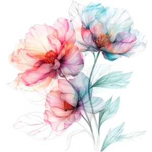 8 abstracte pioenrozen clipart, pioenrozen Art Print, afdrukbare aquarel clipart, hoge kwaliteit png's, digitale download, Paper Craft, ongewenste tijdschriften