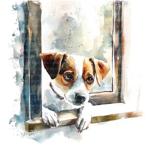 11 Cute Puppy at Window Clipart, Dog Clipart, Printable Watercolor ...