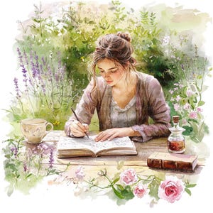 8 Clipart di donne che scrivono, set 3, Clipart di scrittori, Clipart di acquerelli stampabili, JPG di alta qualità, download digitale, lavoretti di carta, diario spazzatura