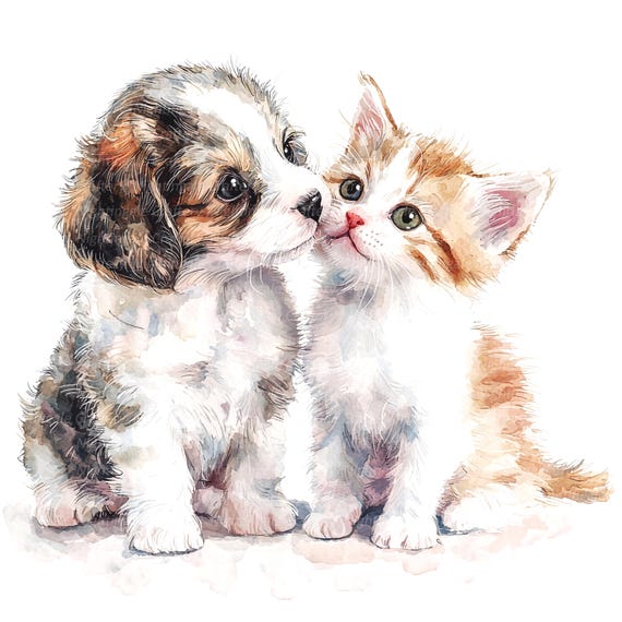 12 匹の子犬と子猫のクリップアート、かわいい子猫の子犬、印刷可能な