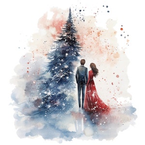 10 cliparts de couple de Noël, carte de Noël, clipart aquarelle imprimable, fichiers JPG de haute qualité, téléchargement numérique, créations en papier, journal indésirable