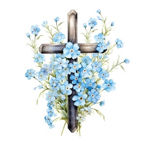 10 croix dans Forget Me Nots Clipart, croix florale, clipart aquarelle imprimable, fichiers JPG de haute qualité, téléchargement numérique, créations en papier