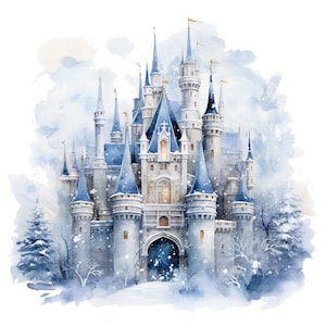 10 winterkasteel clipart, winterpaleis, afdrukbare aquarel clipart, hoge kwaliteit png's, digitale download, papercraft, ongewenste tijdschriften