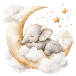 7 Nursery Moon Clipart, Nursery Sleeping Clipart, Printable Watercolor clipart, High Quality JPGs, Digital download, Paper craft, Wall Art